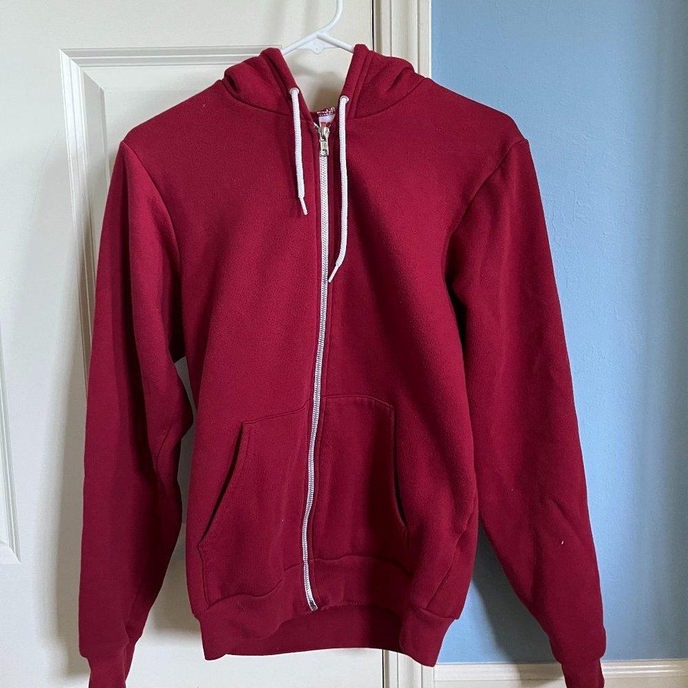 Red American Apparel Zip Up Hoodie